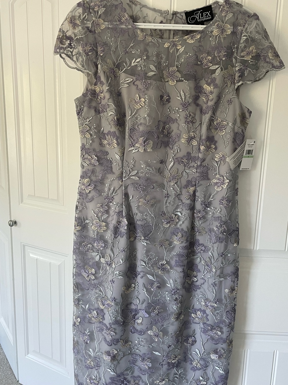 Alex Evenings Lavender and Gray Floral Lace Midi Dress